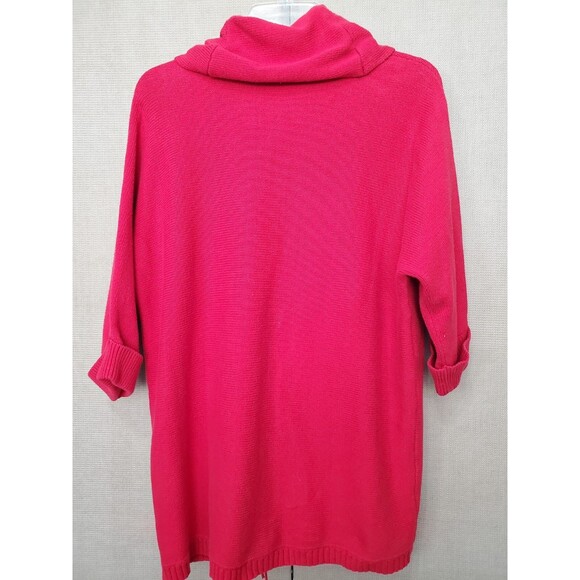 CHICO'S Cotton Blend Red Dolman Sleeve Cowl Neck Fringed Sweater Tunic Size 2(L) - Picture 4 of 7